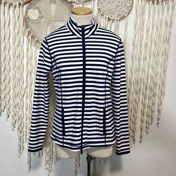 J. McLaughlin Tops J Mclaughlin Blue And White Stripe Zip Up Long